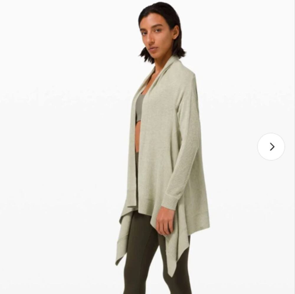Lululemon Cashlu Knit Waterfall Open Cardigan Drape Shawl Rosemary Green Sz M/L